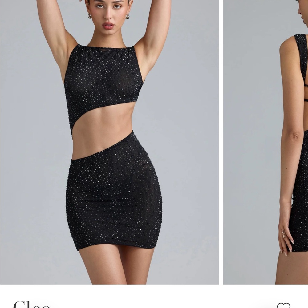 Oh Polly Cleo Black Rhinestone Embellished Dress